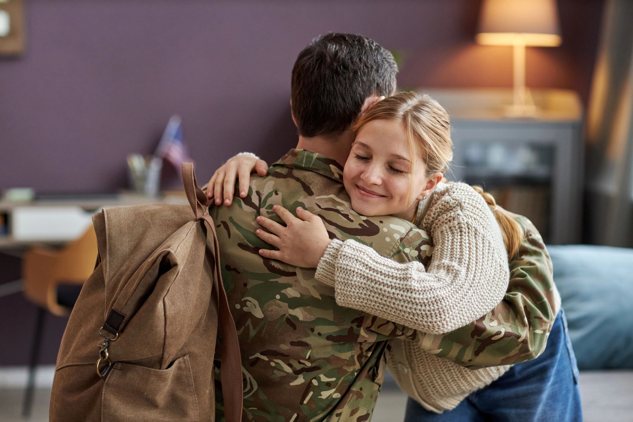 Family welcoming home a military parent
